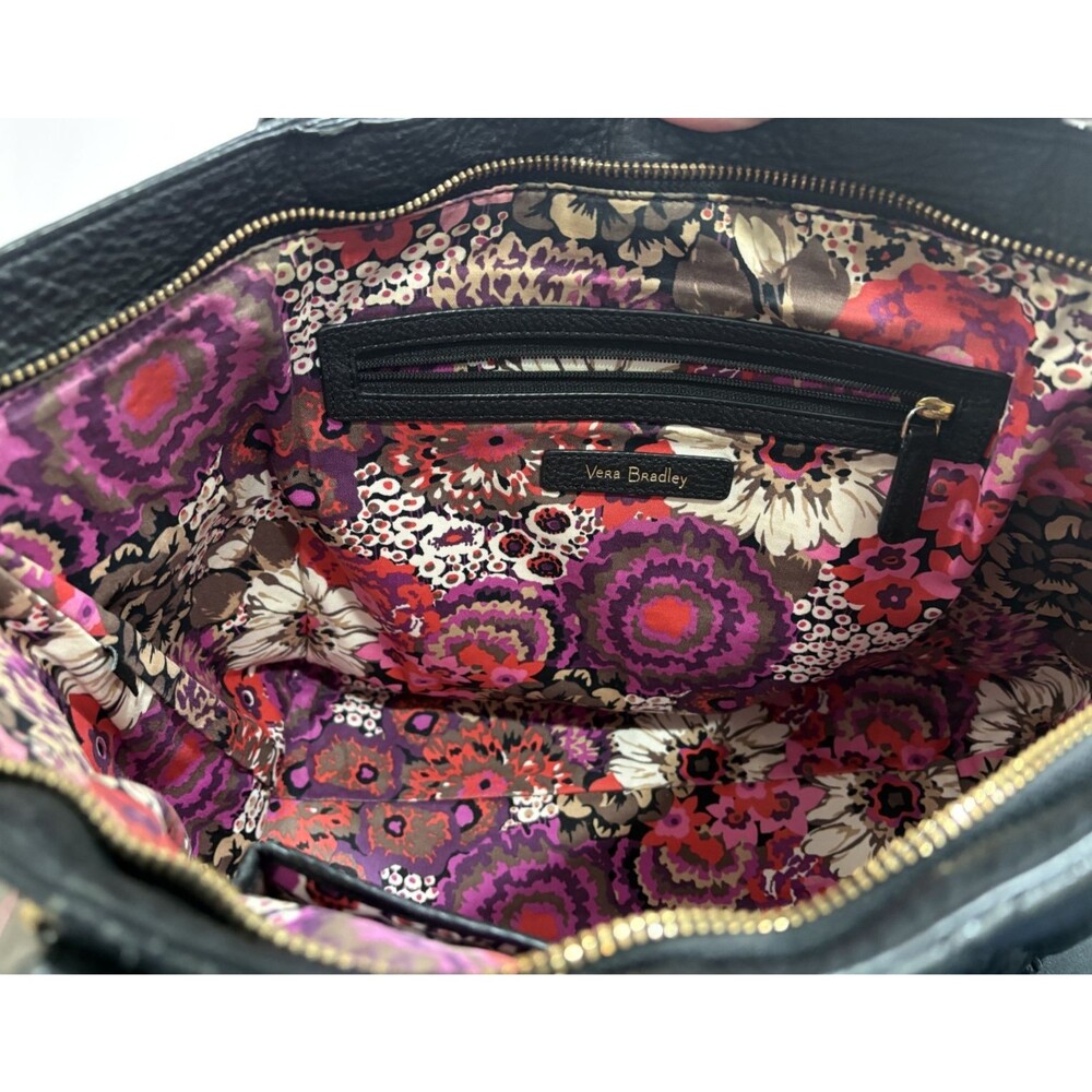 Vera Bradley Women's Tote Shoulder Bag Black Quilted Leather With Floral Pattern - Picture 3 of 12